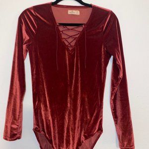 Hollister Red Velvet (M) Lace Up Top - Like New